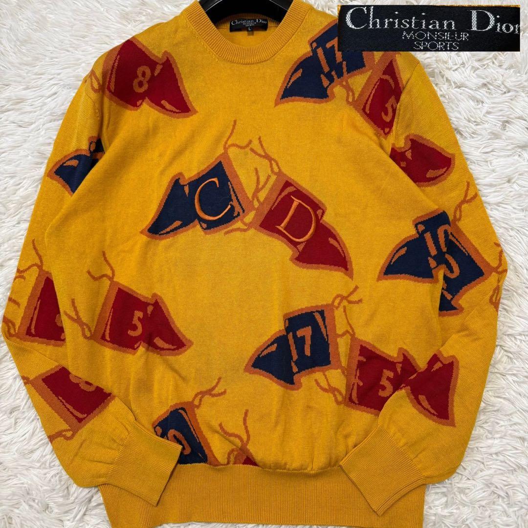✨XL相当✨クリスチャンディオール ニット CDロゴ 刺繍 総柄 クルーネック