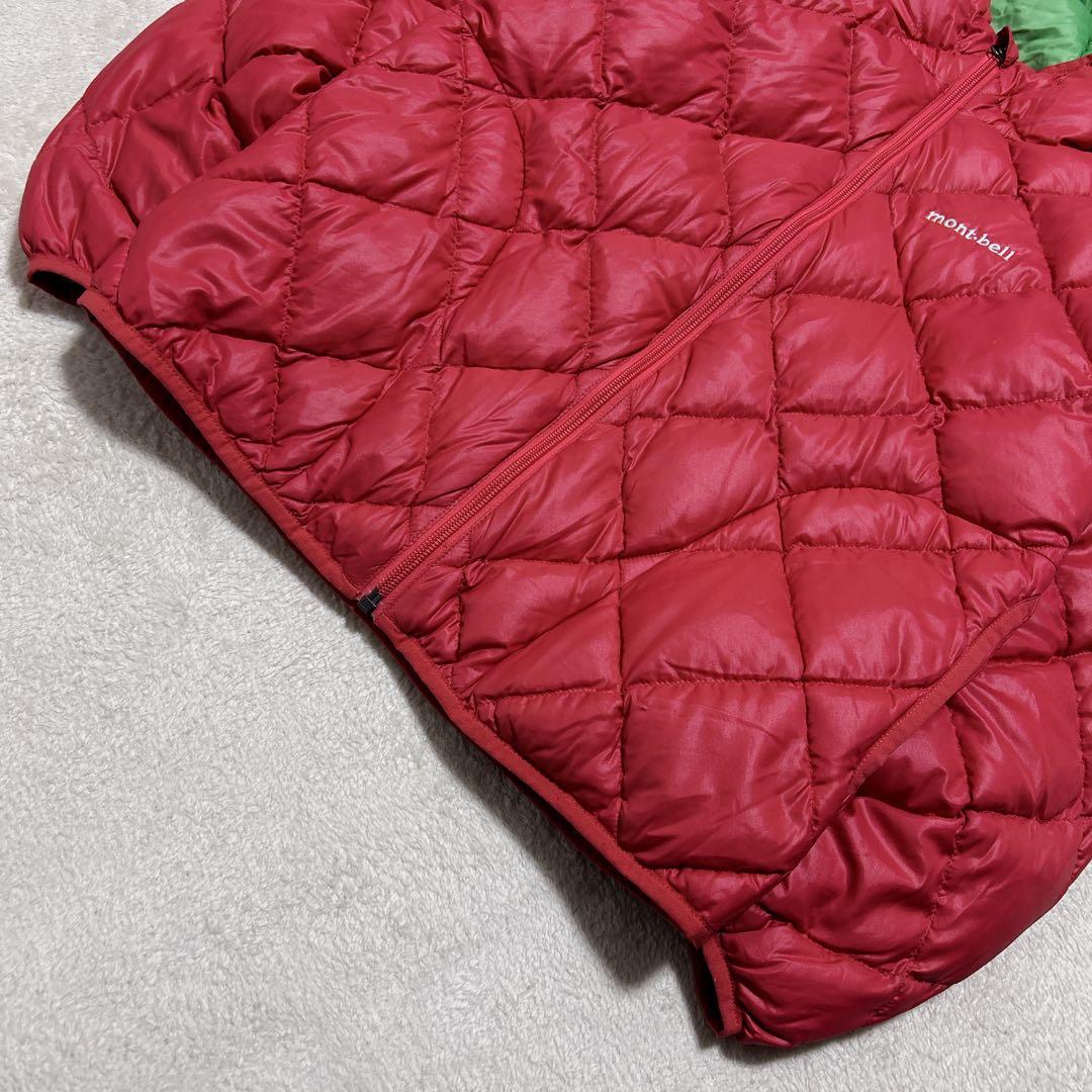 美品 モンベル down jacket parka green/red 収納袋付