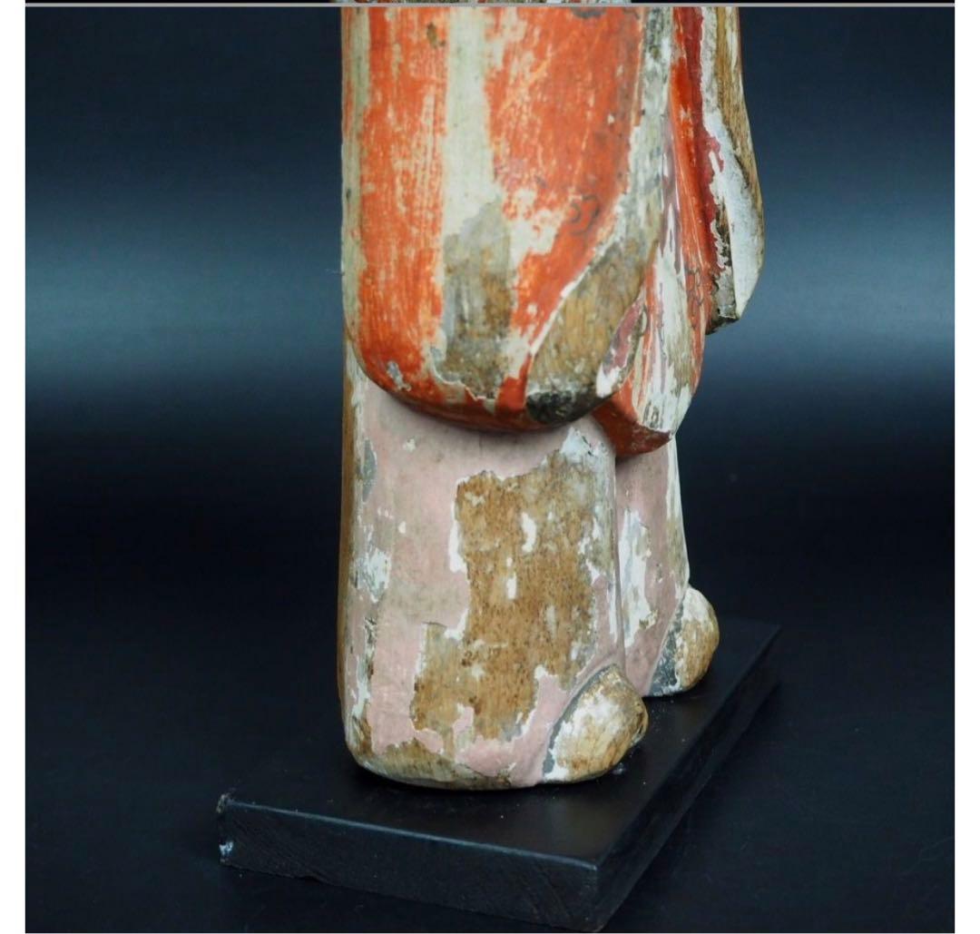 送料無料　鎌倉～室町時代　木彫り 木彫立像 古仏　仏像　総高42.3ｃｍ