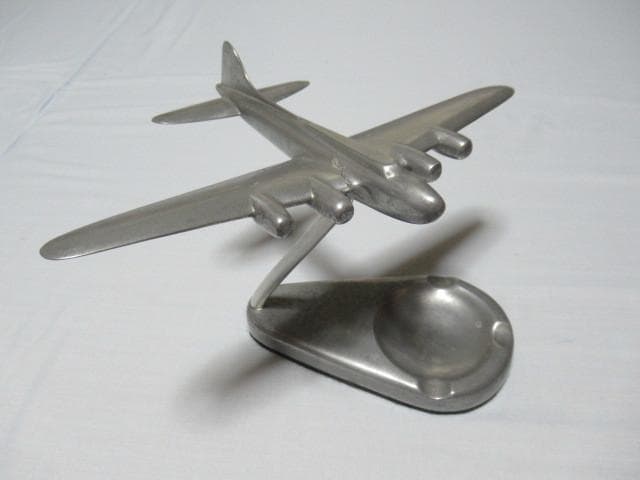 美品 1930年代 アメリカ製◆爆撃機 ボーイングB-17模したオブジェ付き灰皿