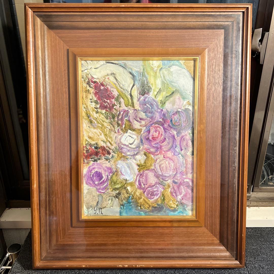 仲田好江　バラの花束 油彩画