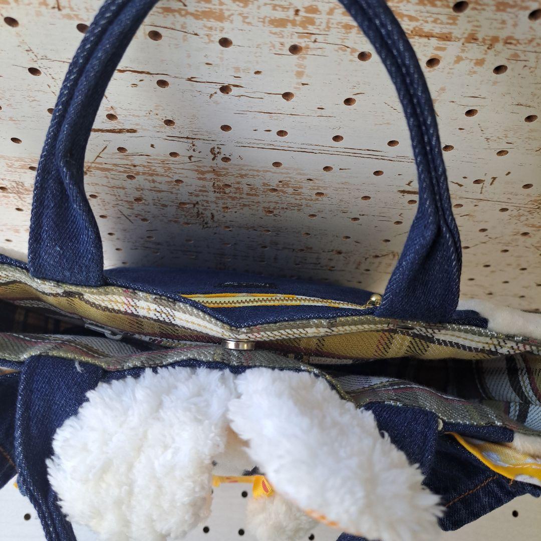 琉*茶様 コヤンイサムチョン　バニー　デニムリメイクフリルトートバッグ