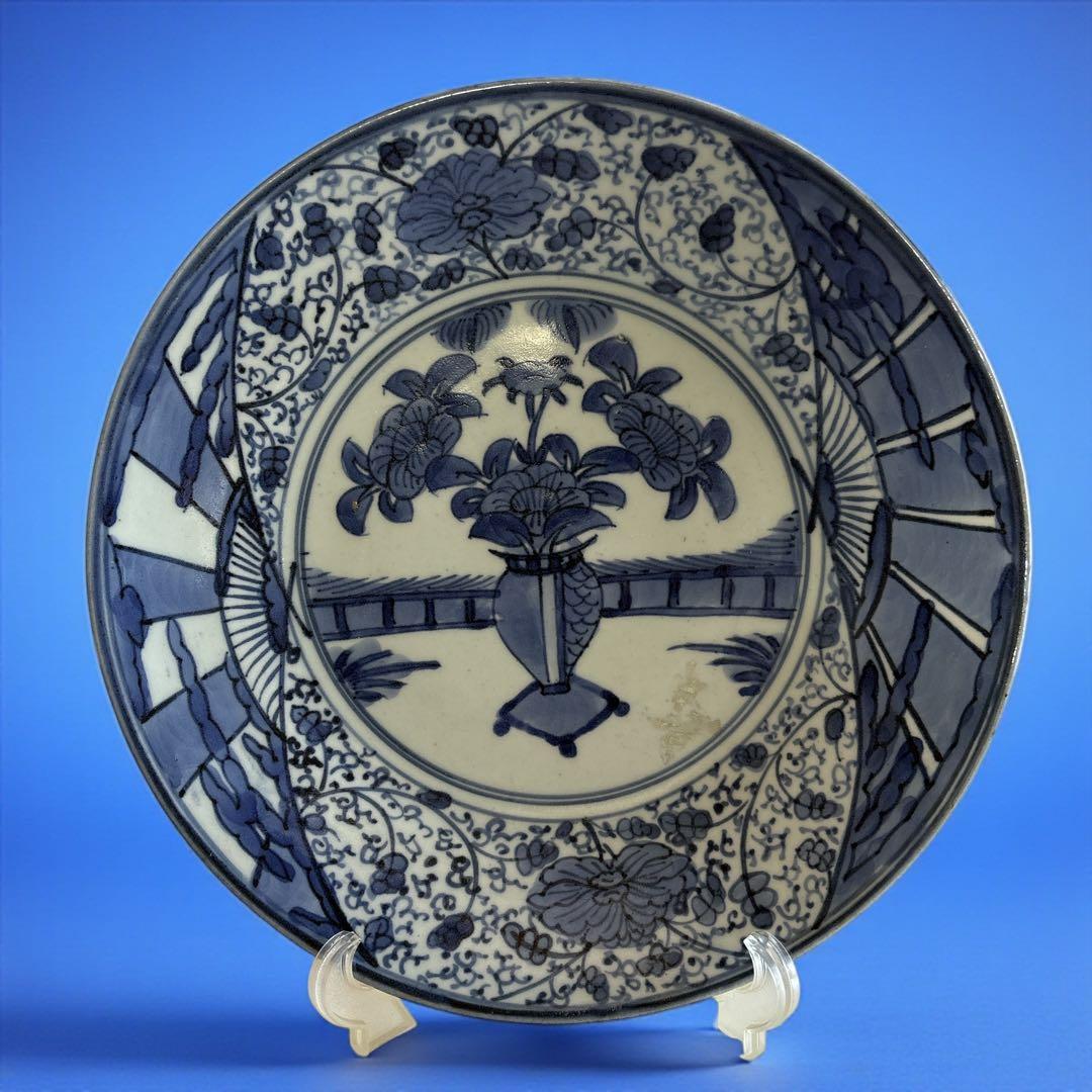 【古伊万里】江戸後期 染付花文 皿 青花磁器 和骨董 飾り皿 アンティーク