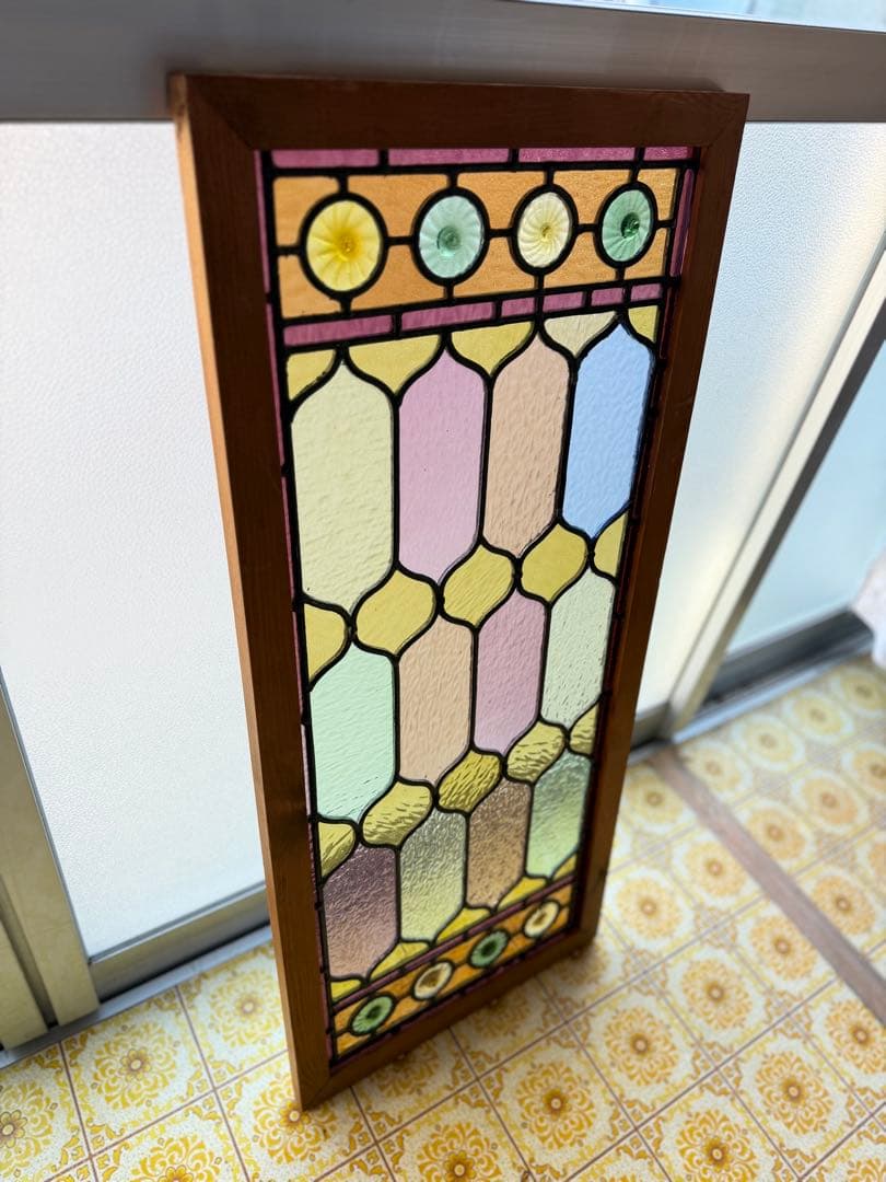 アンティークステンドグラス ロンデル マルチカラー 縦横使い 1920年代英国製