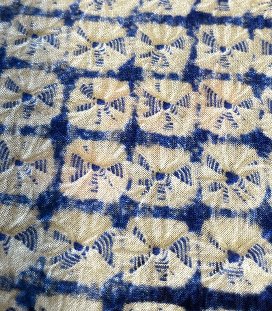 □夏涼浴衣　有松絞り　花柄　藍色　身丈約156.5cm