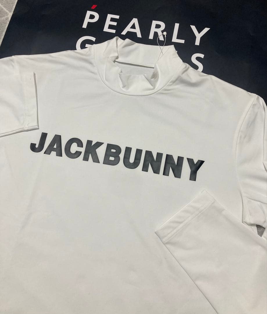 新品 パーリーゲイツ ジャックバニー 起毛ベア天 モックネックシャツ(6)LL白