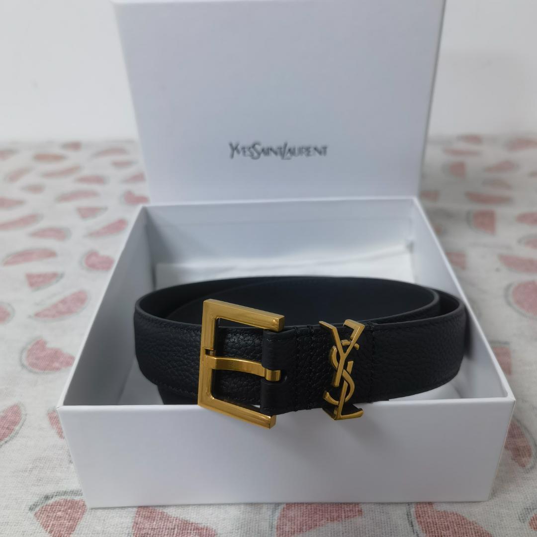 SAINT LAURENT Monogram ロゴ レザー ベルト 95cm