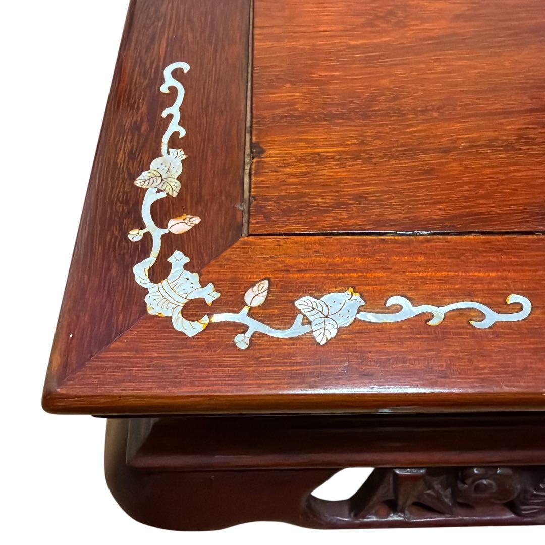 高級唐木 花台 螺鈿細工 透かし彫り 床の間 和インテリア 華道 飾り台