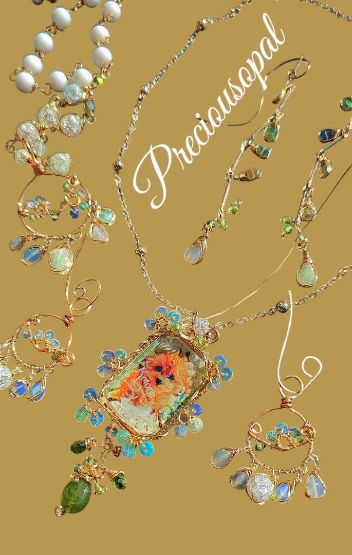 14kgf うちの子 写真 名入れ プレシャスオパール エメラルドネックレス