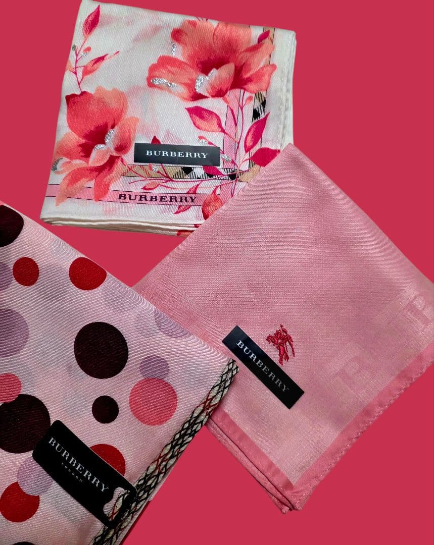 新品 未使用　BURBERRY, ハンカチセット シルク、コットン入り