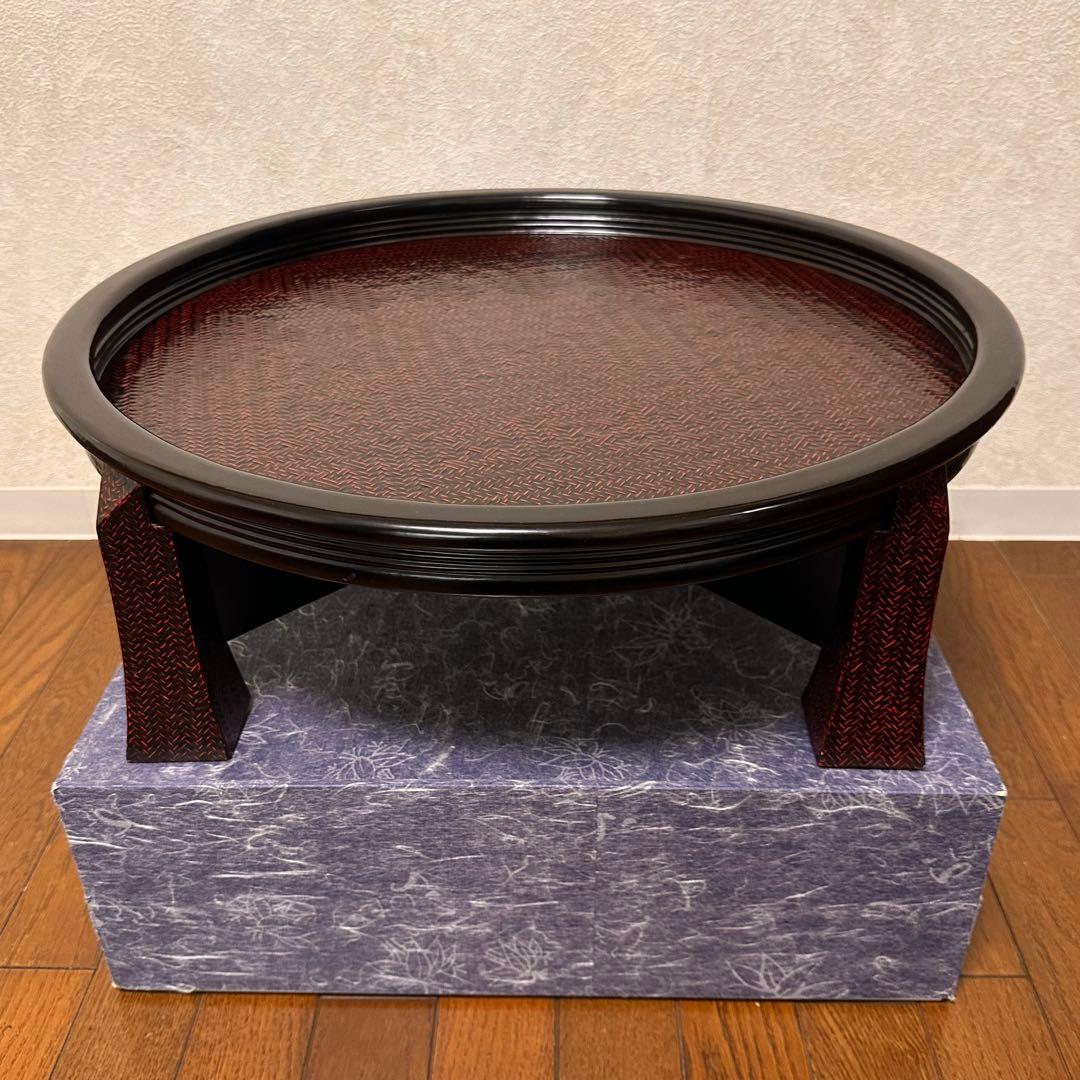 らんたい漆器 久留米 九籃 籃胎漆器 丸テーブル 台付