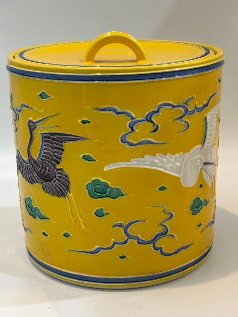 茶道具 皆具 叶松谷 黄交趾雲鶴 水指 建水 蓋置 尺立 共箱