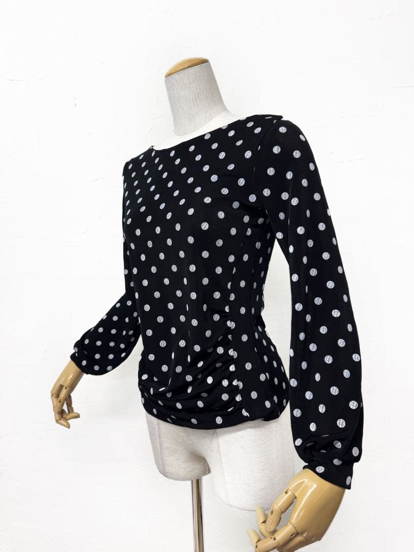 【Mサイズ】新品　JOAN社交ダンス 水玉バルーンスリーブトップスs003