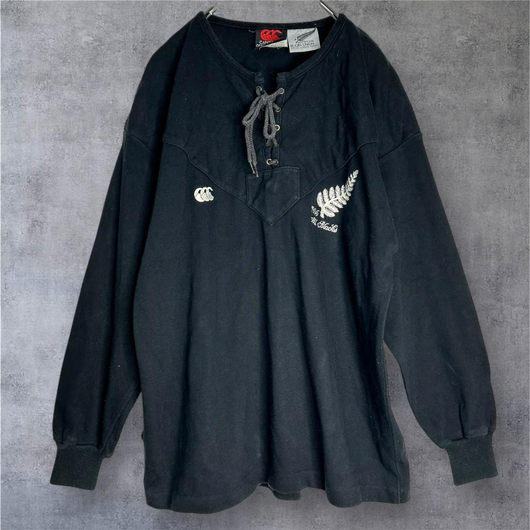 貴重 90s カンタベリー オールブラックス　レースアップ　ラガーシャツ　M　黒