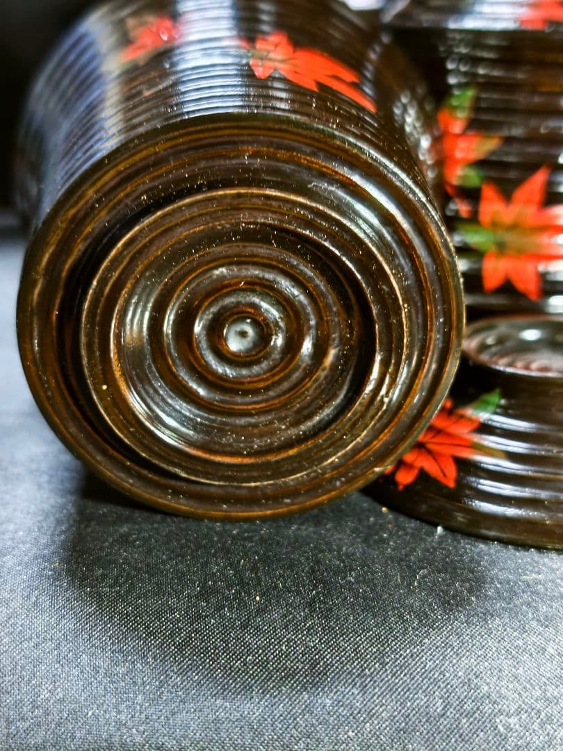 紅葉文吸い物椀 明治骨董 輪島塗 黒塗木製漆器 旧家蔵出し 蒐集家放出 時代物