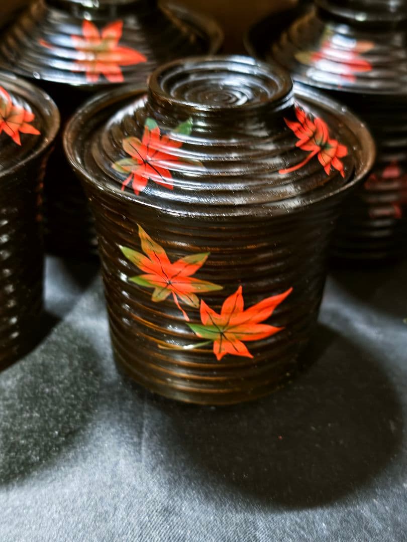 紅葉文吸い物椀 明治骨董 輪島塗 黒塗木製漆器 旧家蔵出し 蒐集家放出 時代物