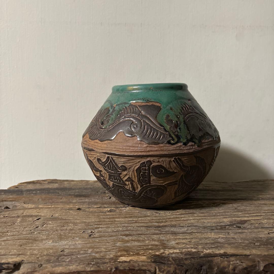 琉球古典焼　壺　古民芸.やちむん.壺屋焼.古道具.骨董品.アンティーク　検:李朝