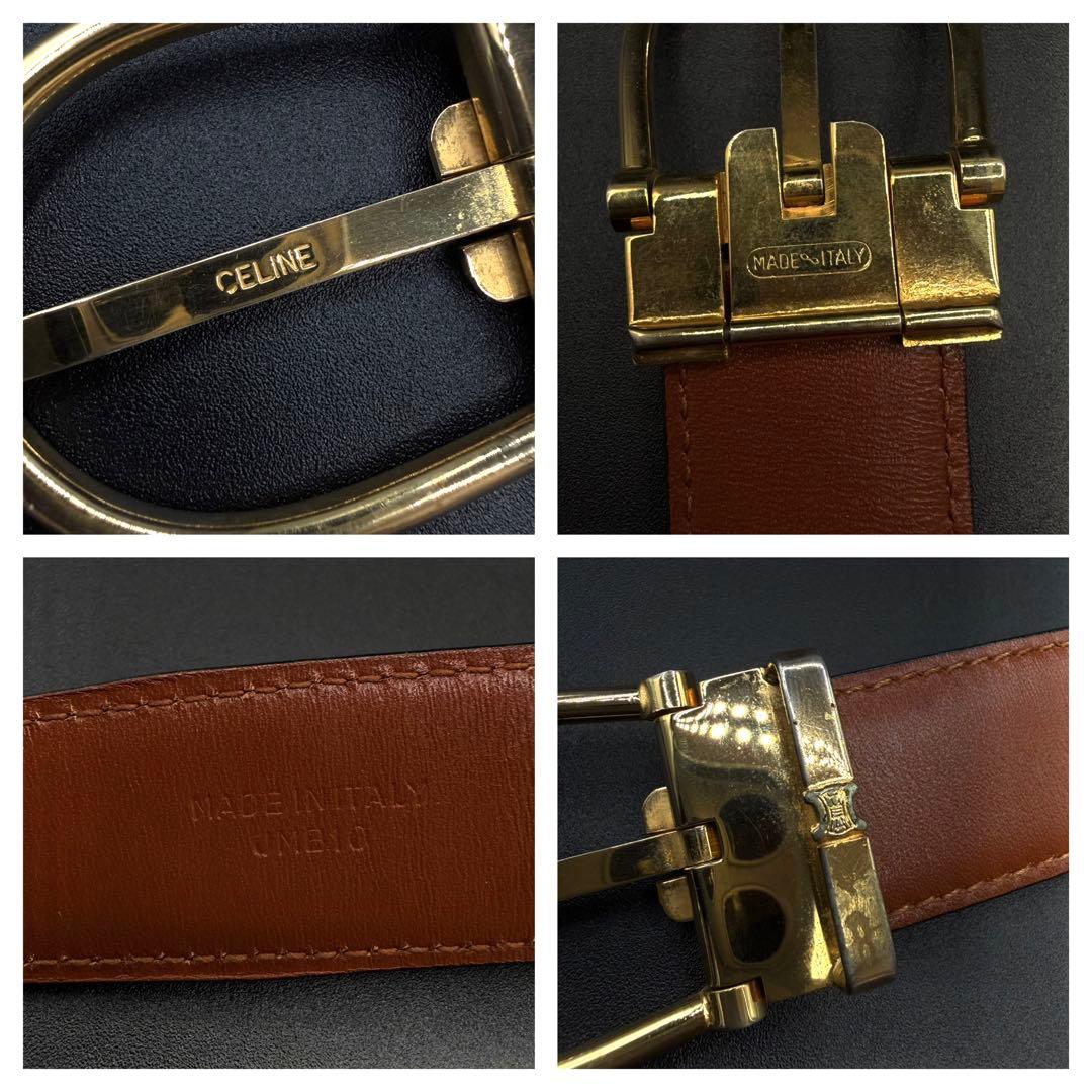 CELINE ブラウン ベルト ゴールドバックル　レザー　刻印あり　イタリア製