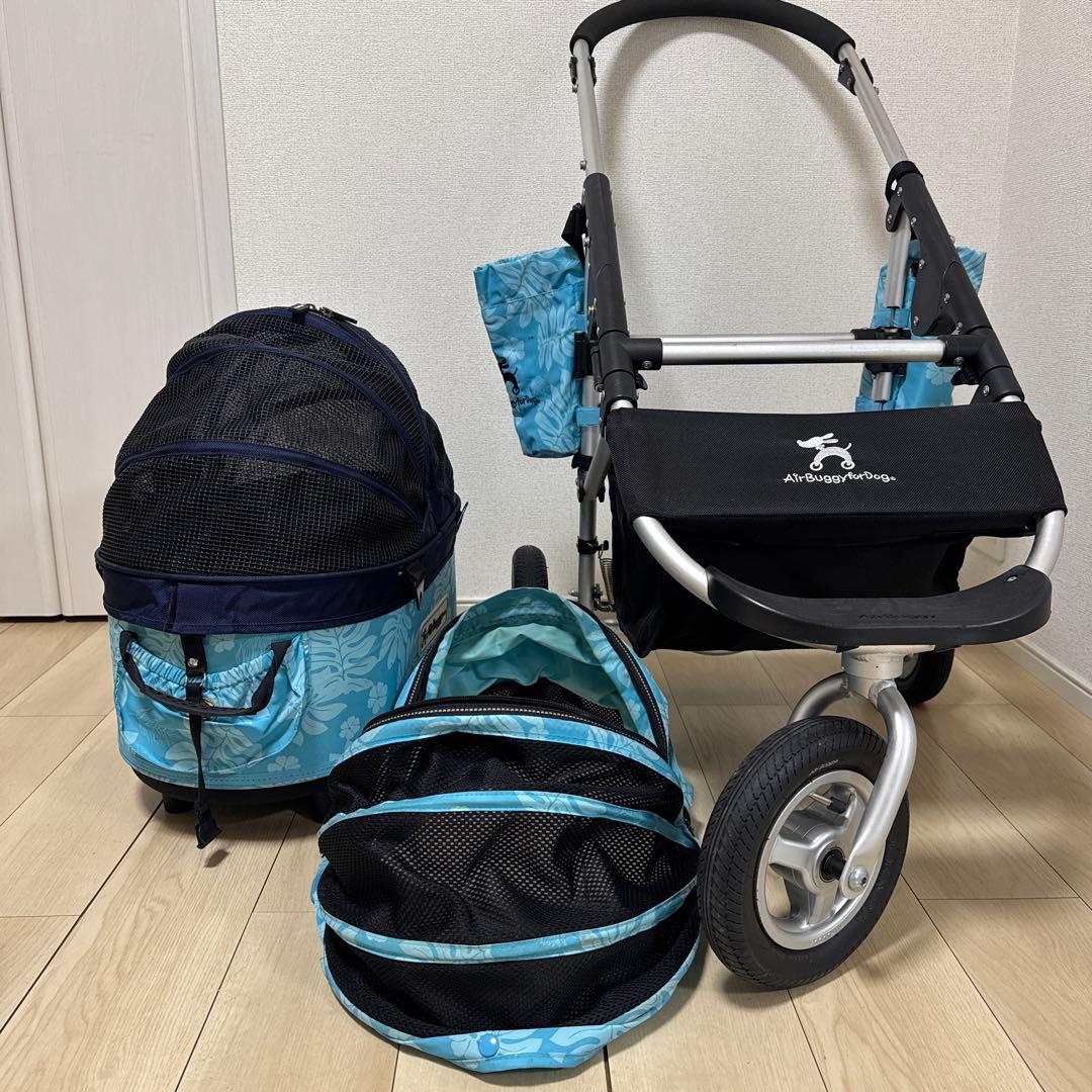 AirBuggy ペットカート 青色・花柄