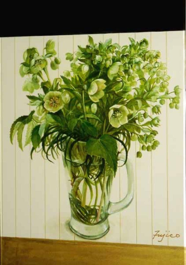 原画！橋本不二子「クリスマスローズ」水彩画 豪華アクリルBOX型額縁！直筆サイン