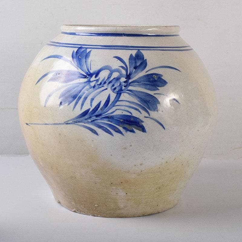朝鮮美術　李朝　高麗白磁　染付　花文　壺　C　R7992C