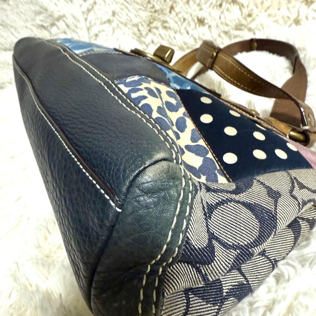 【希少】コーチ　パッチワーク ハンドバッグ ターソロック　デニム 青　10816