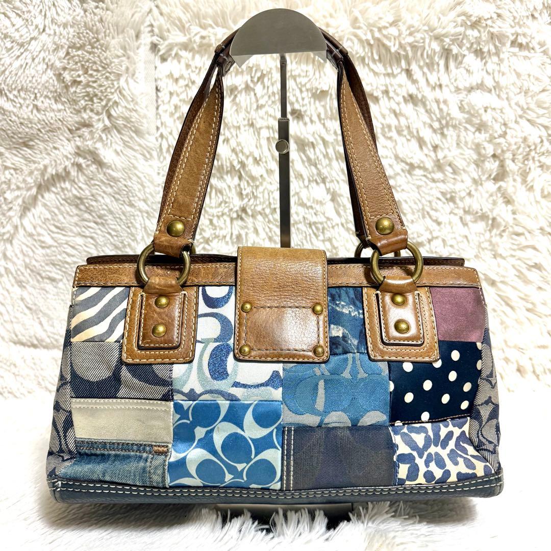 【希少】コーチ　パッチワーク ハンドバッグ ターソロック　デニム 青　10816