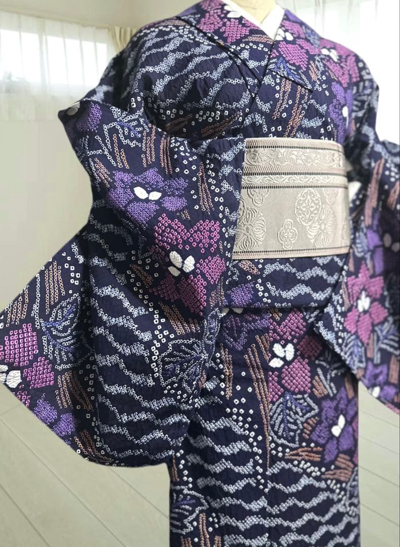 2点セットトールサイズ✨新品美品✨有松鳴海絞り浴衣　藍染に紫