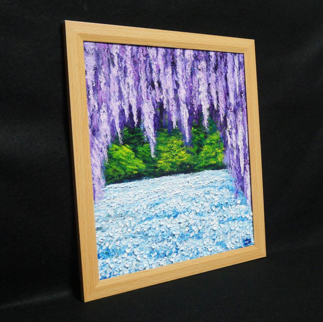 油絵 油彩 油彩画 絵 絵画【ネモフィラと藤の花】