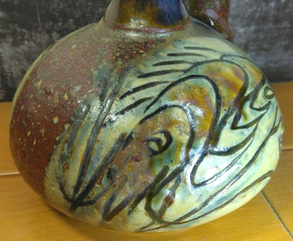 人間国宝 金城次郎 カラカラ(笑魚海老紋カラカラ) 栞 共箱 やちむん 壷屋焼