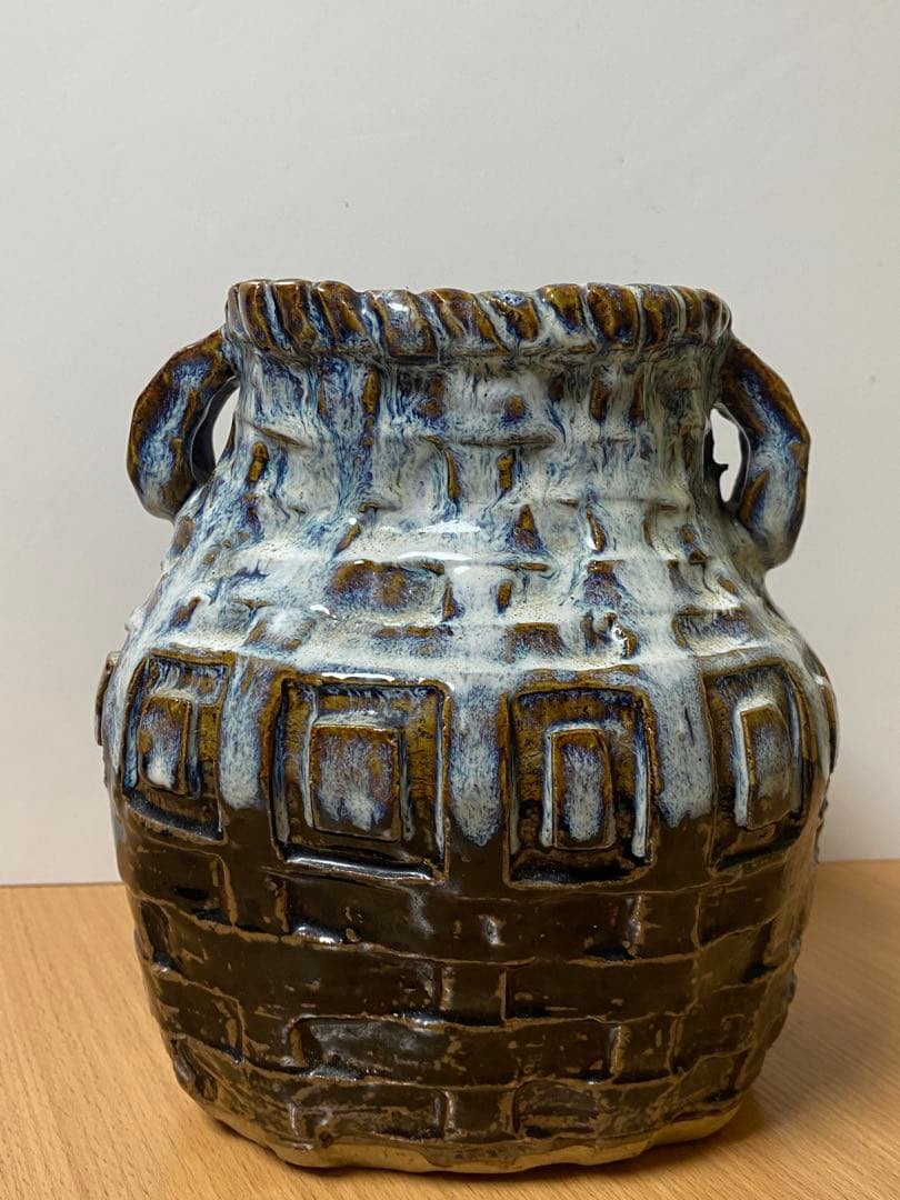 陶芸家　人間国宝　中里逢庵　中里太郎衛門　叩き朝鮮唐津耳付花生　花瓶　花入　レア