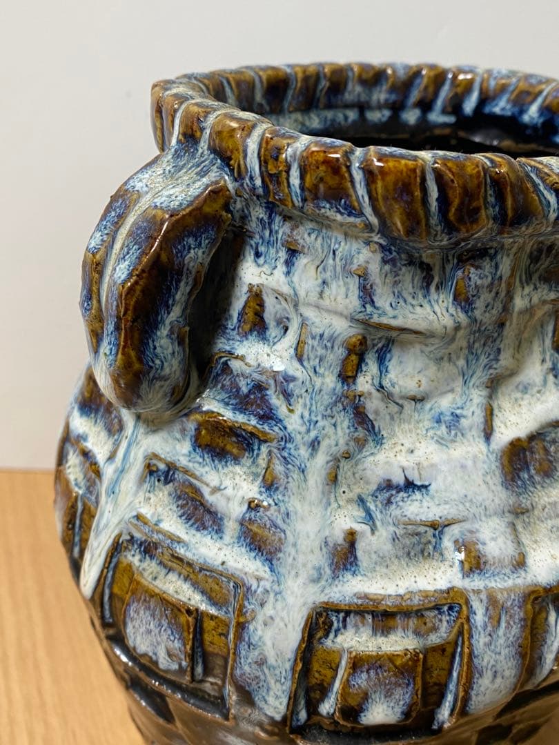 陶芸家　人間国宝　中里逢庵　中里太郎衛門　叩き朝鮮唐津耳付花生　花瓶　花入　レア