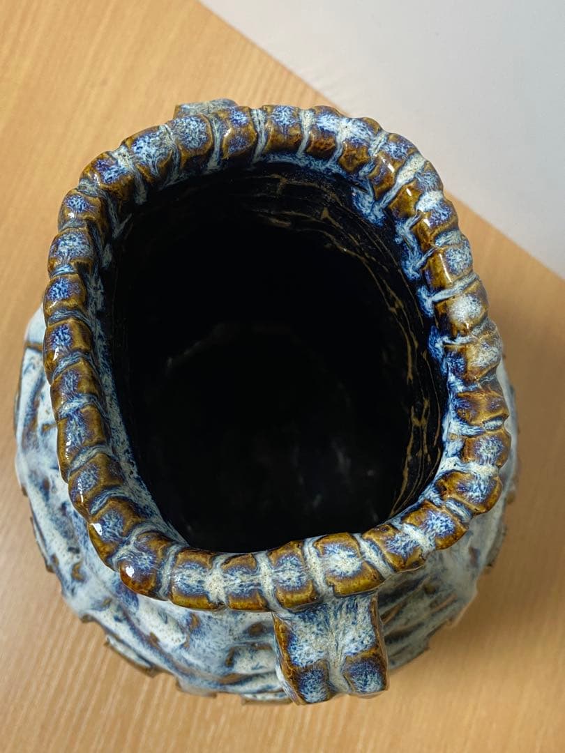 陶芸家　人間国宝　中里逢庵　中里太郎衛門　叩き朝鮮唐津耳付花生　花瓶　花入　レア