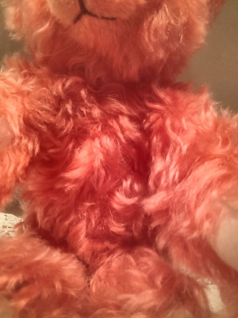 シュタイフ レッド ファジーテディベア ヴィンテージ イヤーボタンタグ