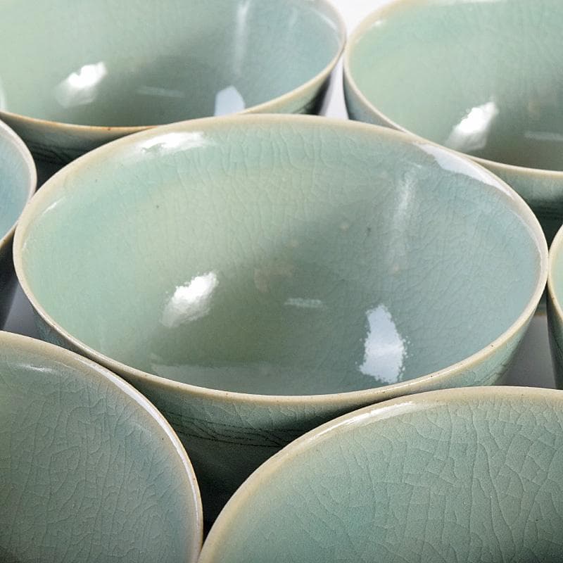 茶道具　石山窯　梁金錫作　高麗青磁　茶碗　九客　共箱　M　R8811B