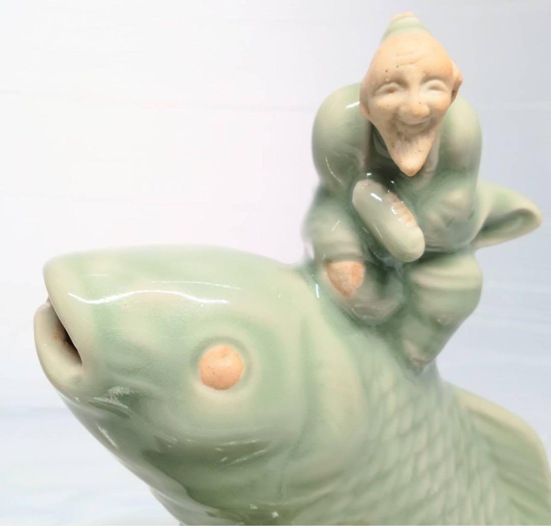 三田焼 青磁 鯉仙人香炉 三田青磁工房 置物 木箱入り 鯉 仙人 骨董