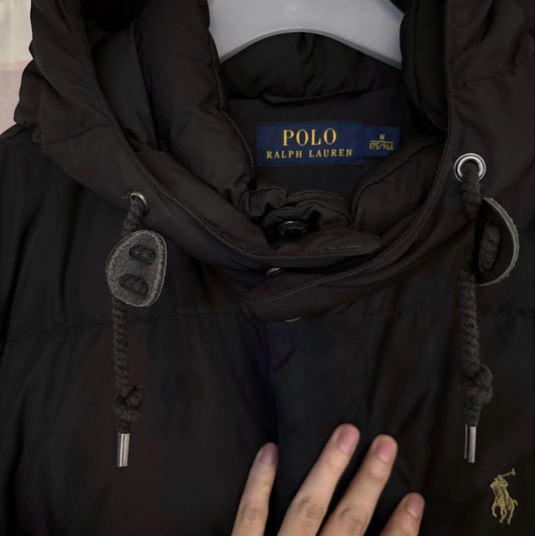 ポロラルフローレン ゴールドポニー刺繍 ダウンジャケット フード付き ブラック