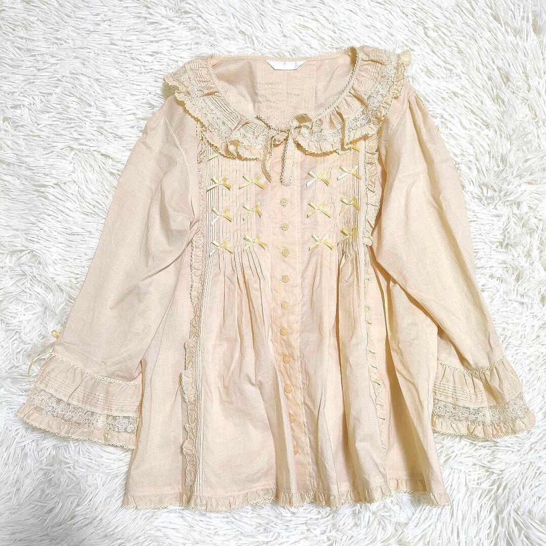 【美品】ピンクハウス 24年 ミニリボンいっぱいブラウス クリームイエロー