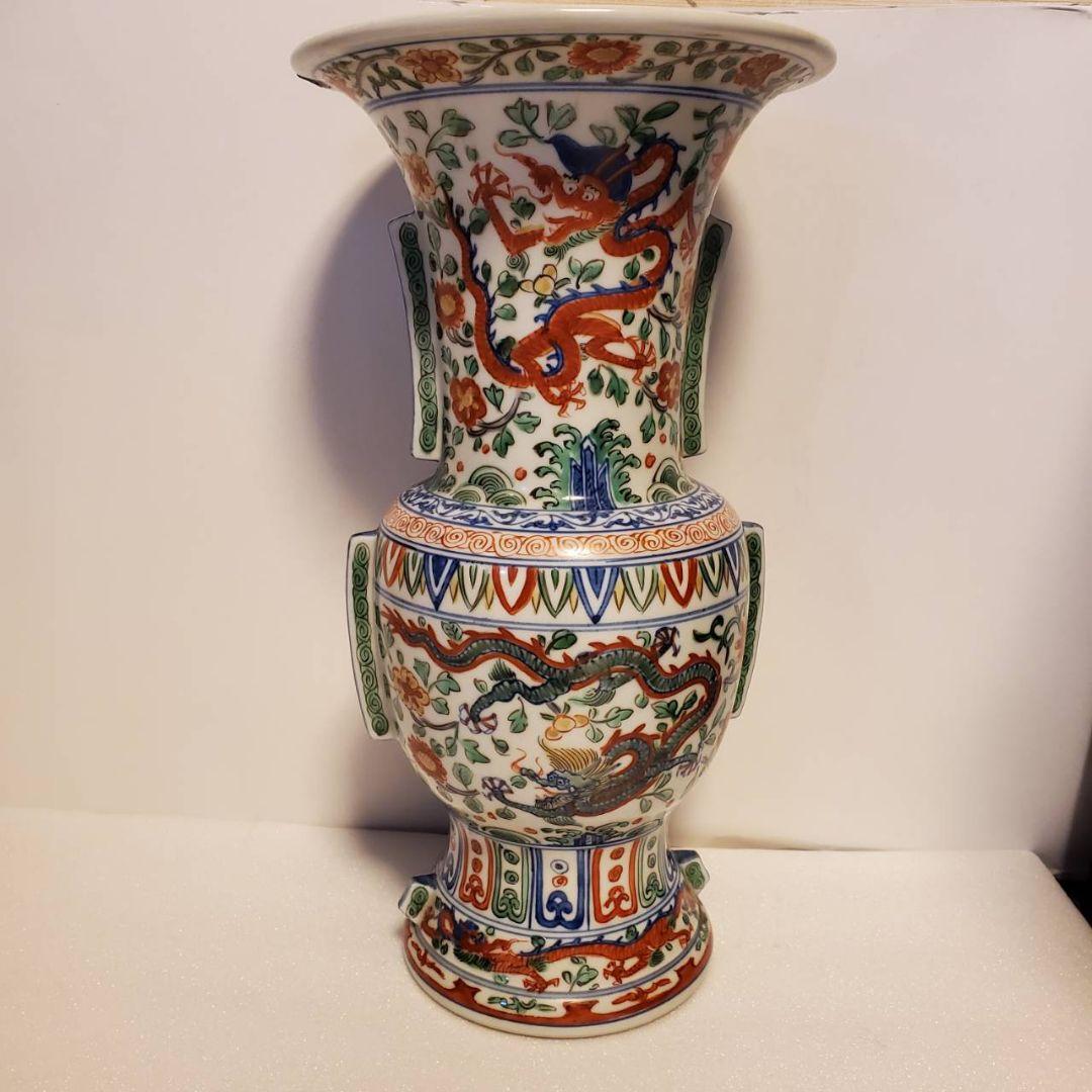 中国古玩　大明萬曆年製　尊式　色絵花瓶