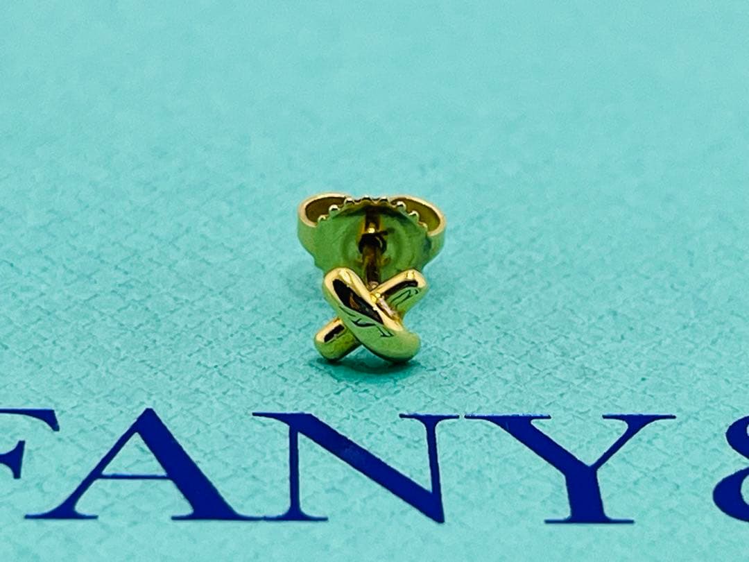 c920 ティファニー　クロス　ステッチ　AU750 k18 YG ピアス　片耳