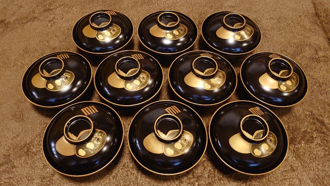 輪島塗　漆器　蒔絵　金蒔絵　蛤の図　蓋椀　菓子椀　蔵出し　10客