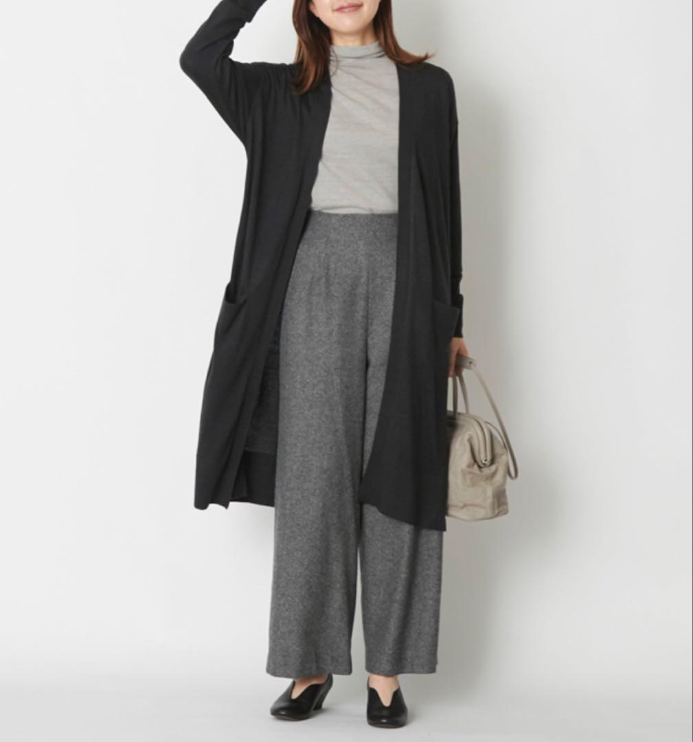 【未使用】ドレスハーセルフ　ロングカーディガン　シルク　チャコールグレー　M〜L