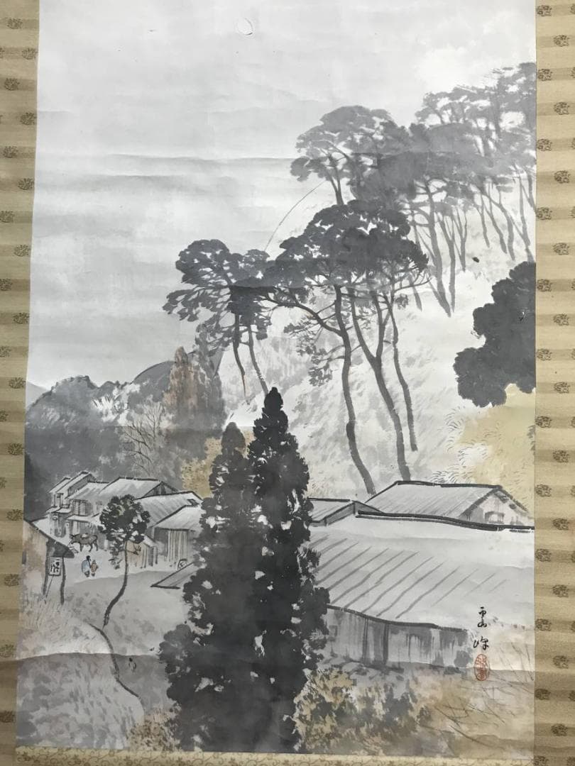 【真作】川北霞峰/山村初冬図/山水図/掛軸/名家伝来/AD-127