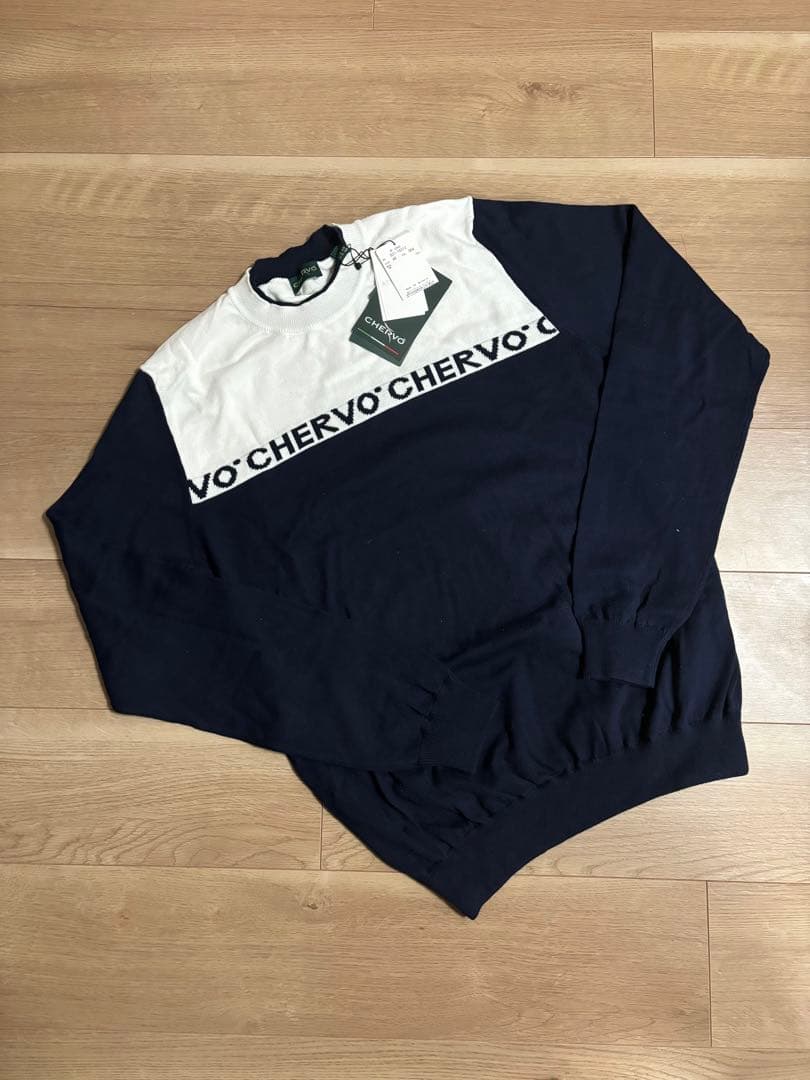 新品未使用　CHERVO ロゴ入りセーター サイズ48 ホワイト/ネイビー