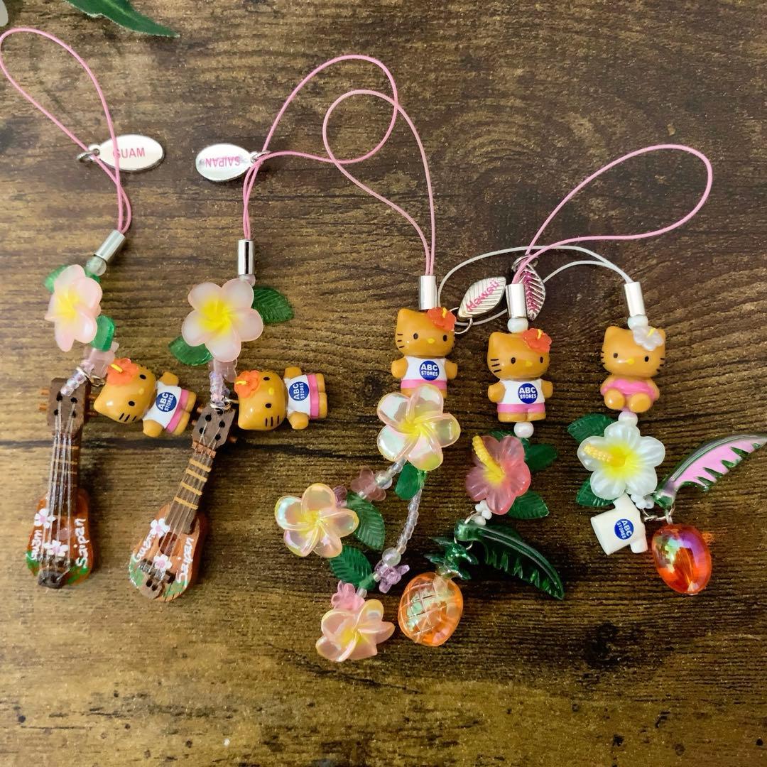 ご当地　日焼けキティ　ギターウクレレ　根付け　ストラップ グアムハワイ　5点