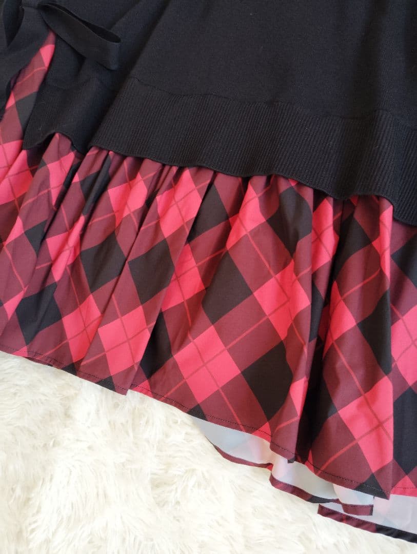 【美品】OBLI　24AW　ニットドッキングワンピース　レッド　完売品