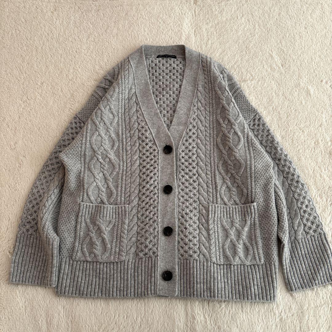 美品✨23区 ウール　カシミヤ　アランパターン　カーディガン　グレー　38