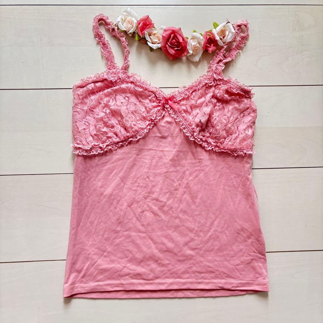 LIZLISA リズリサ キャミソール チャーム 薔薇 ローズ リボン ピンク