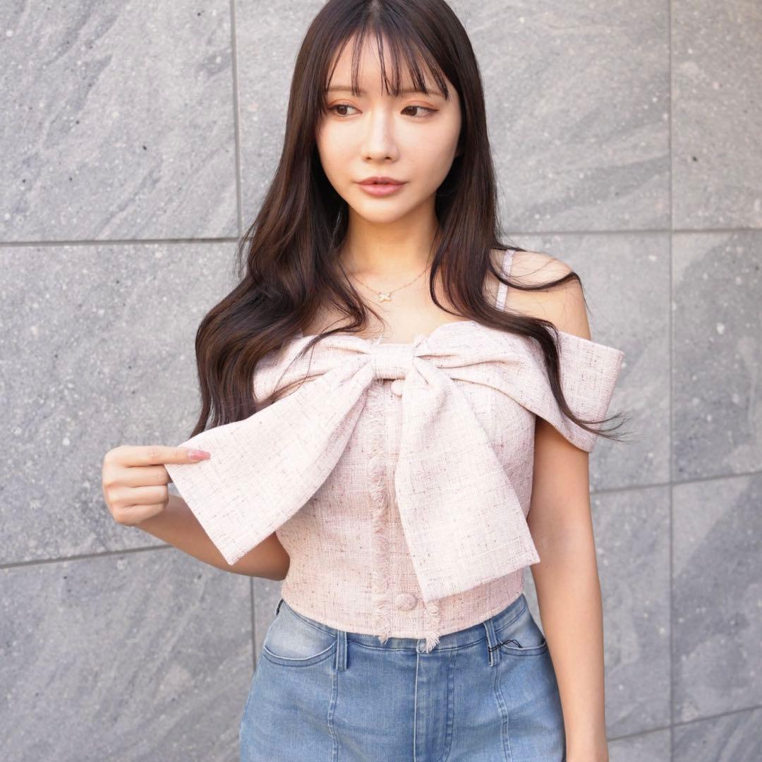 ツイードリボンオフショルトップス LIP SERVICE