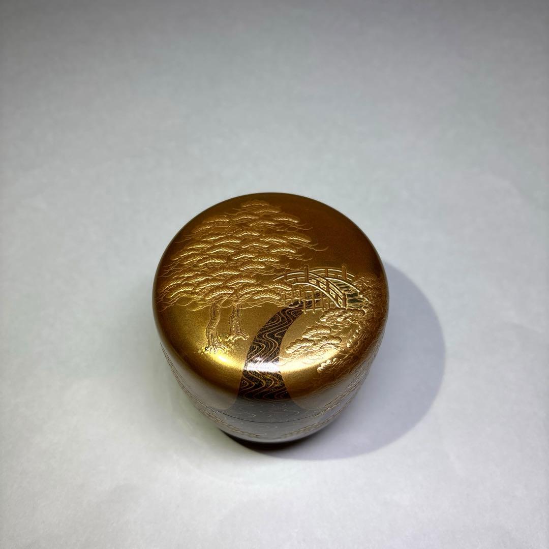 塚本一舟　住吉蒔絵金地大棗　 内梨地(共箱)